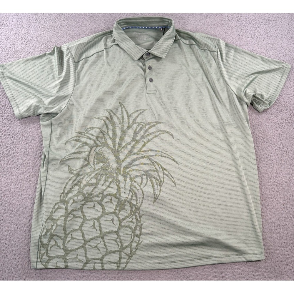 Tommy Bahama Polo Shirt Mens 3XLB Green Pineapple Print Short Sleeve Stretch
